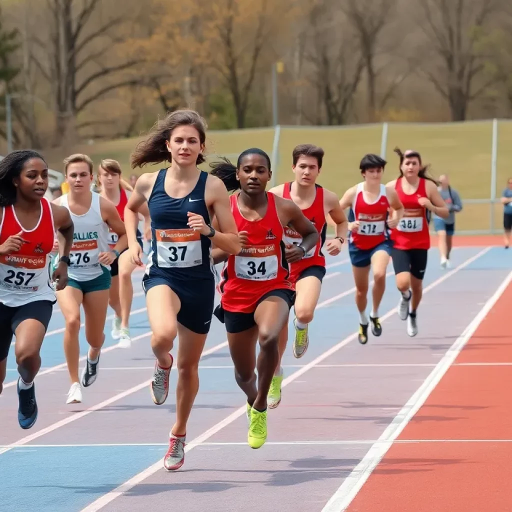 Athletes competing in a college track and field event