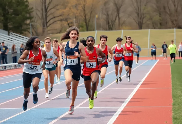 Athletes competing in a college track and field event
