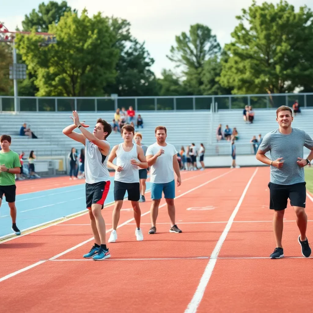 Track athletes competing in various events at a high school meet