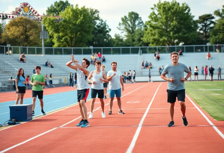 Track athletes competing in various events at a high school meet