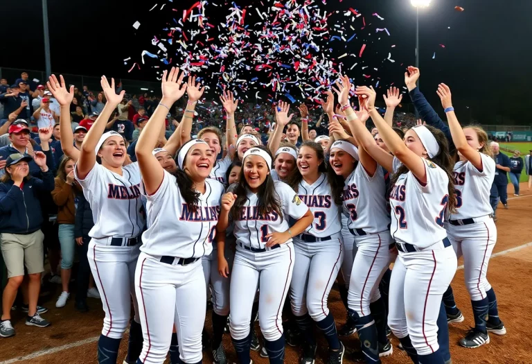 Tri-Village High School softball team celebrating their championship victory