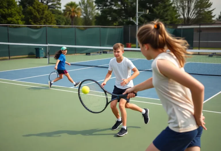 Young athletes playing tennis during a high school tournament in Tuscaloosa