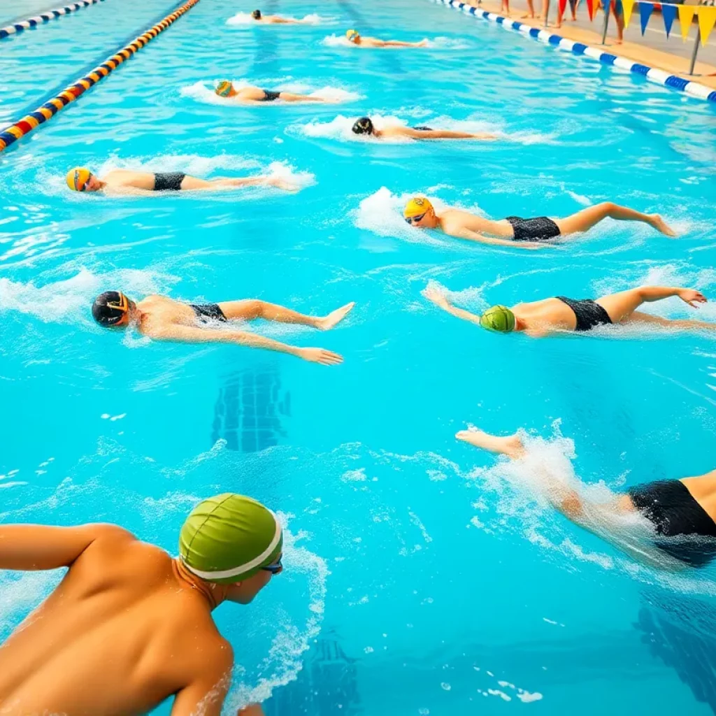 Swimmers practicing at UMass swimming pool
