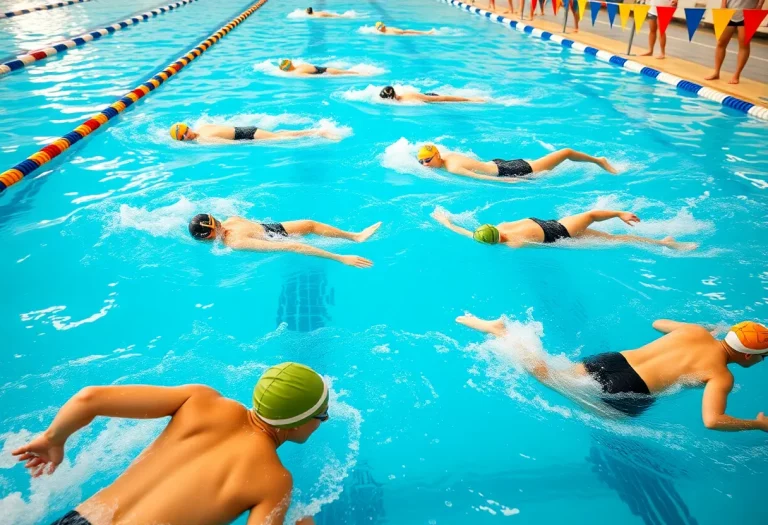Swimmers practicing at UMass swimming pool