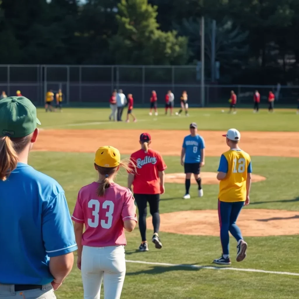 Players celebrating at the Union County All-Star softball game