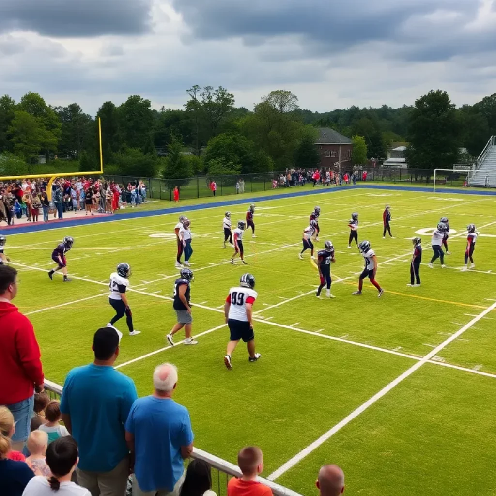 Union County High School football players practicing on the field
