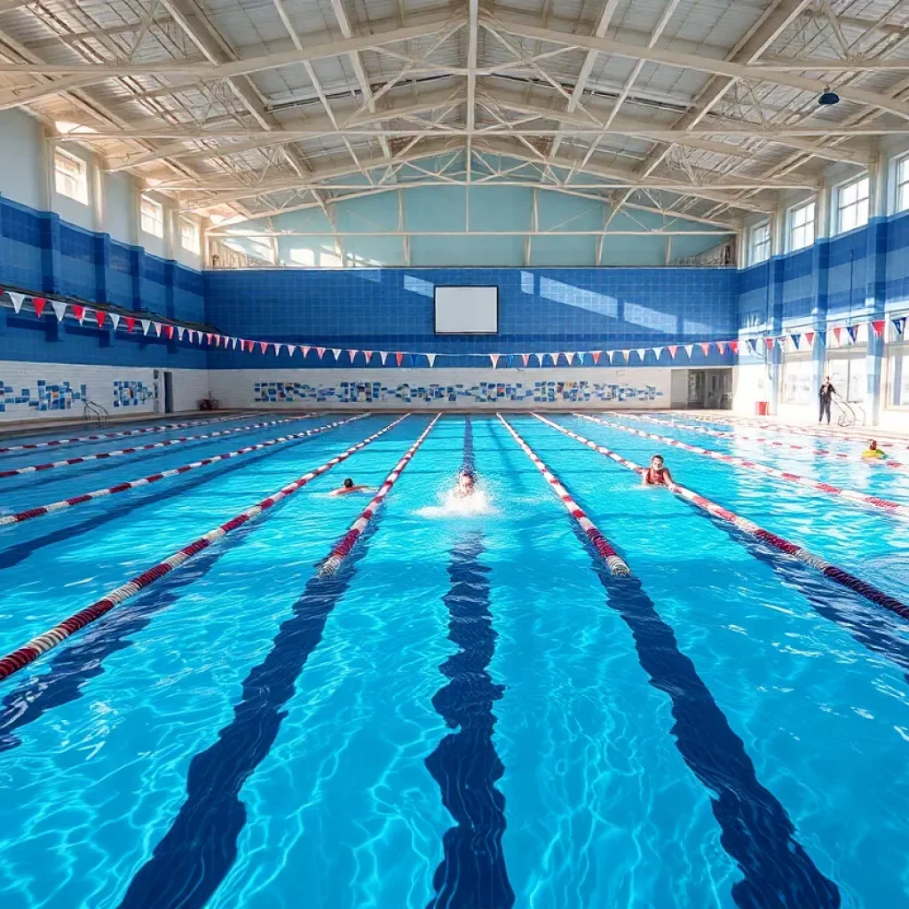 Aquatic center with swimming lanes