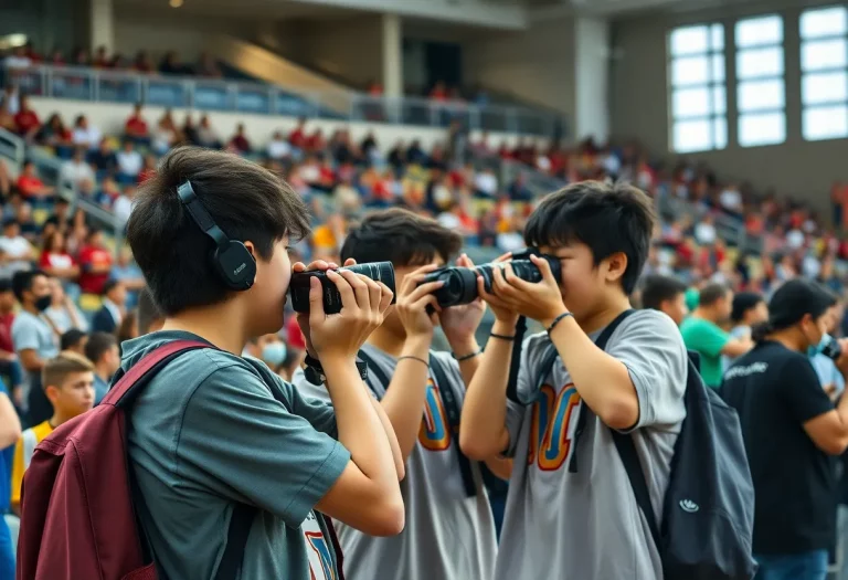 Students photographing sports events at Uxbridge High School