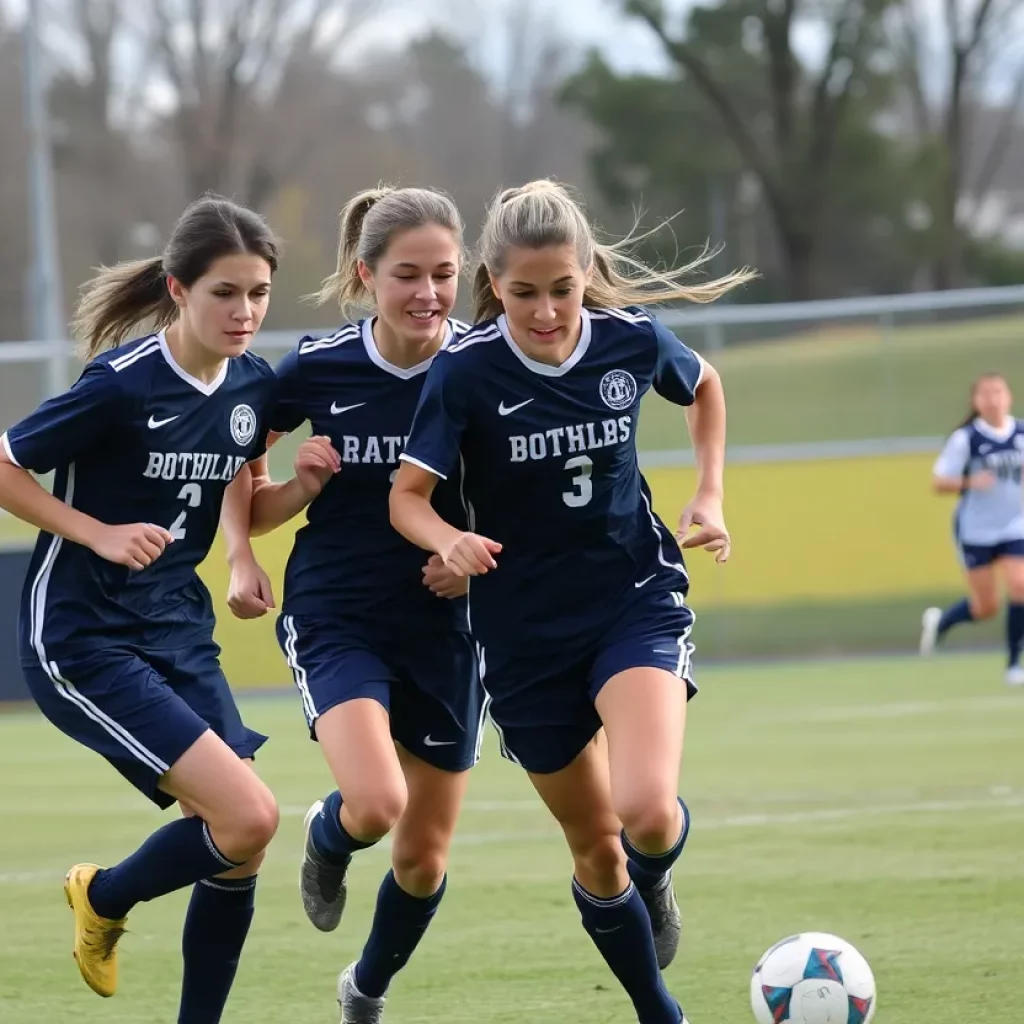 Valley Tigers soccer team celebrating a goal during a match