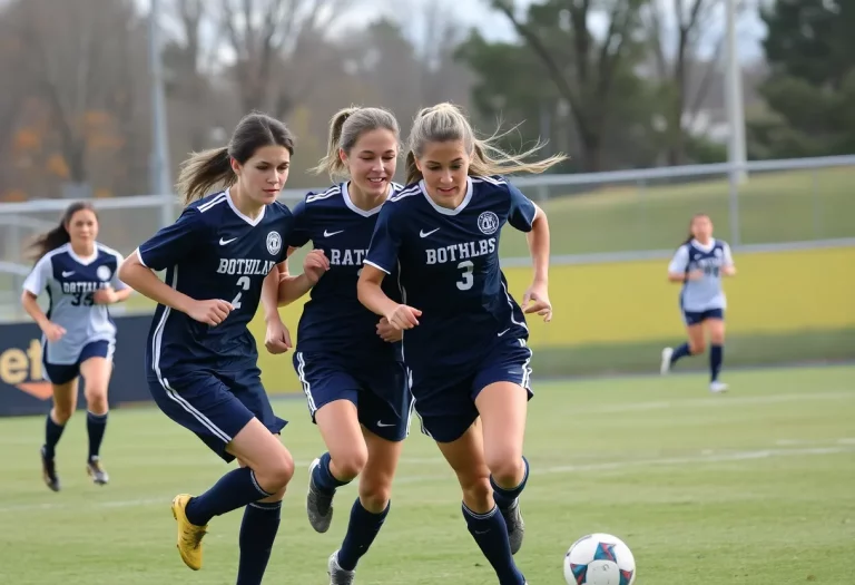 Valley Tigers soccer team celebrating a goal during a match