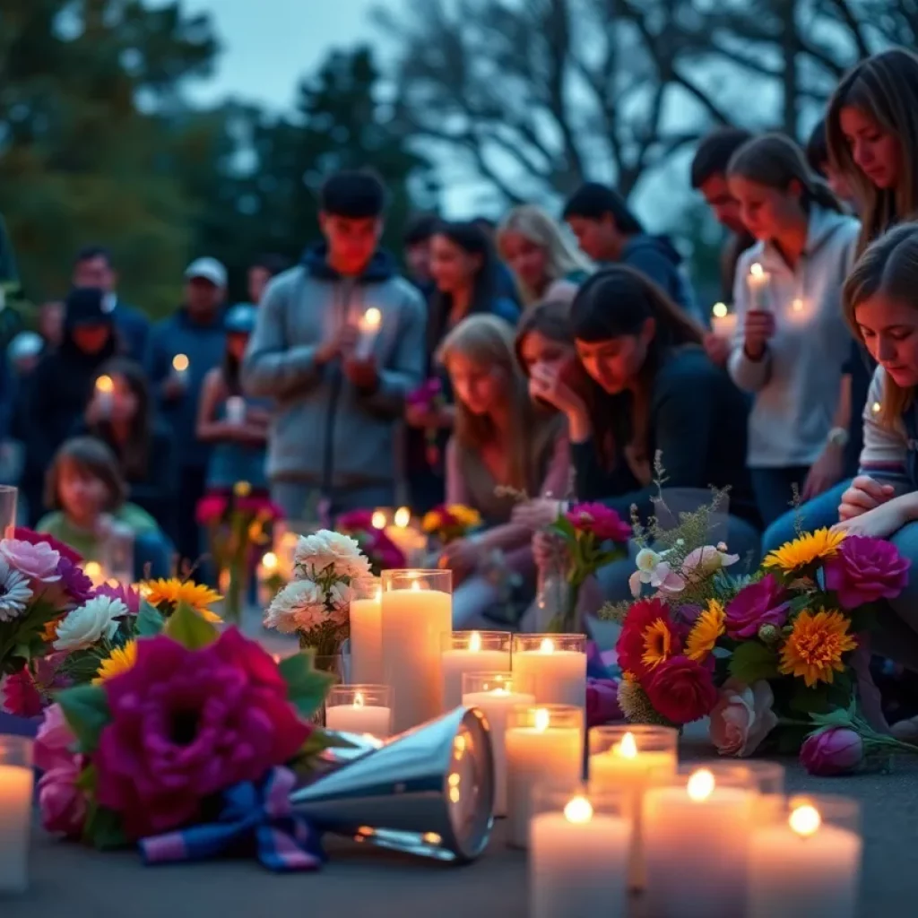 Community members gather at a vigil for a young football star.