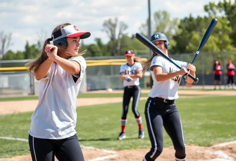 High school softball players showcasing their skills on the field