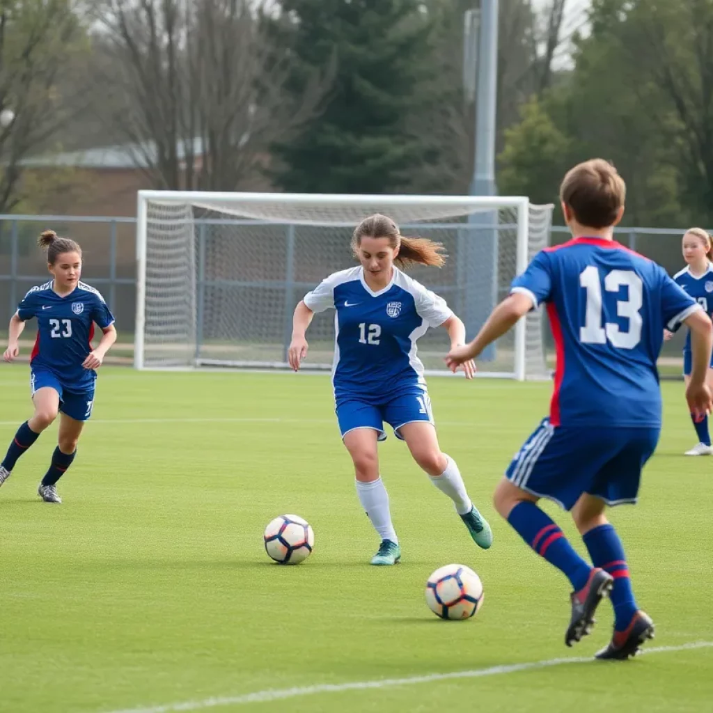 Boys' soccer teams competing during a match at the Richland tournament.