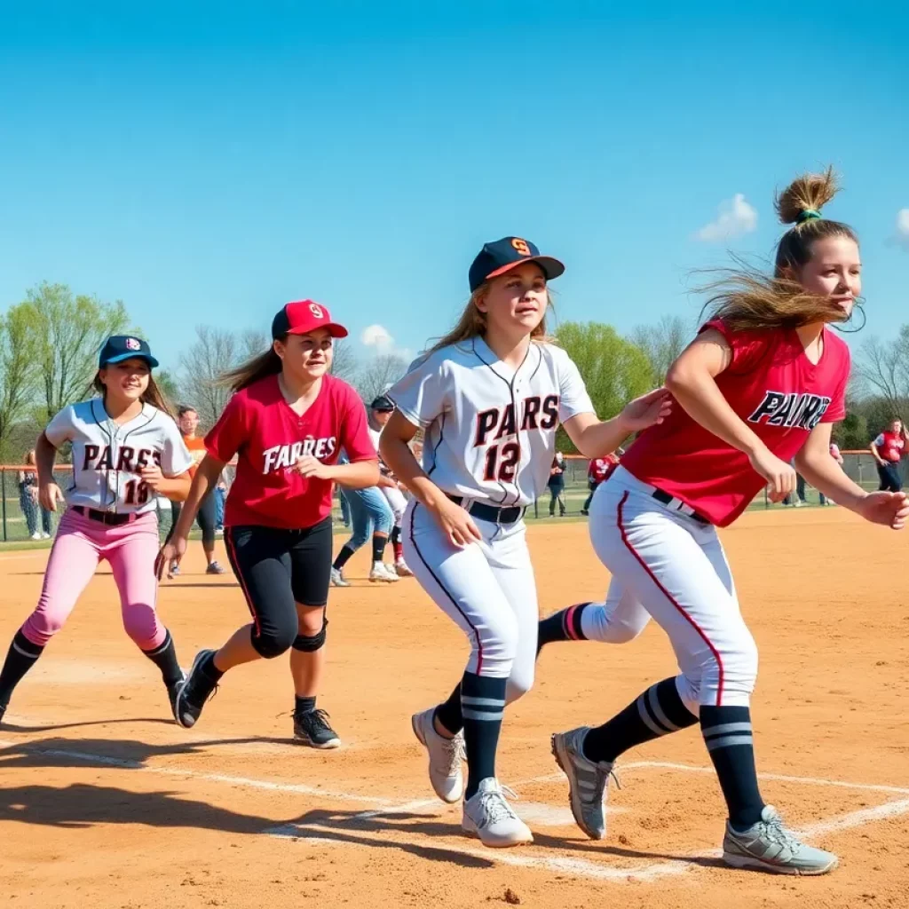 High school softball players in action during a game in Washington.