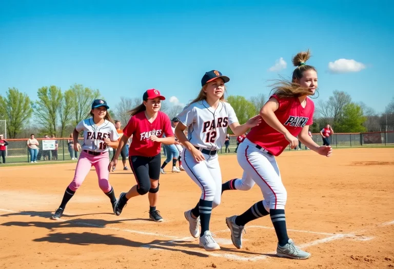 High school softball players in action during a game in Washington.