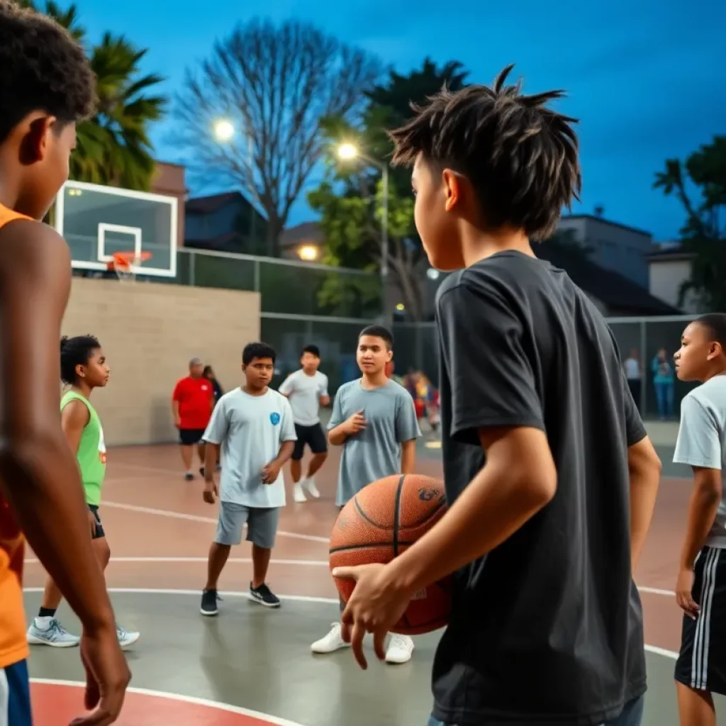 Youth basketball players practicing on the court
