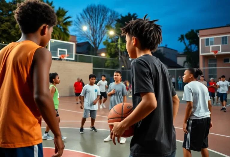 Youth basketball players practicing on the court