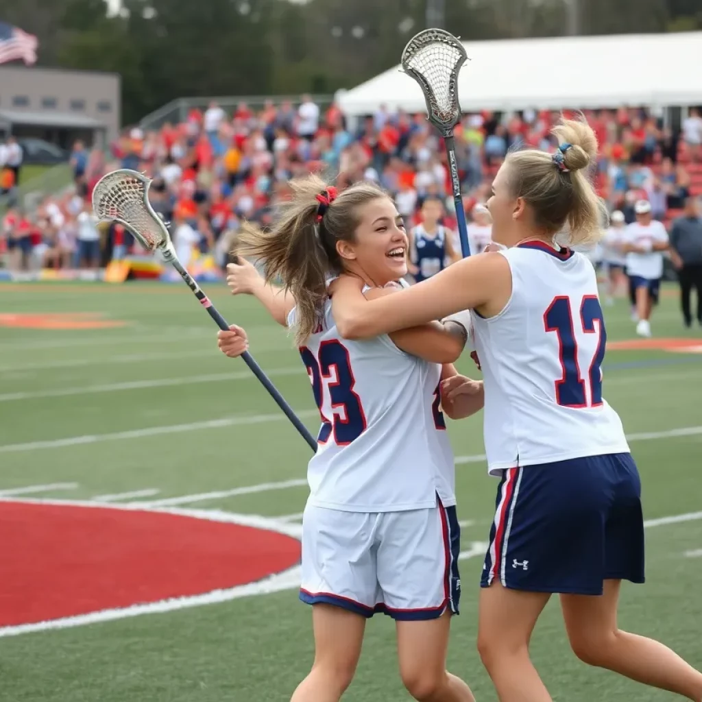 Celebration of lacrosse players in Watertown