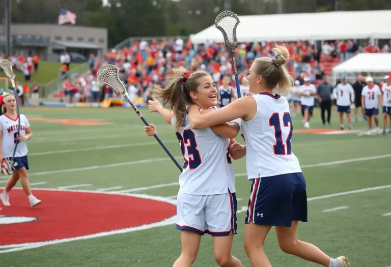 Celebration of lacrosse players in Watertown