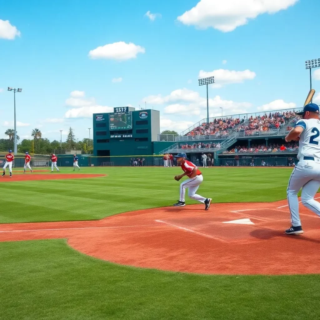 High school baseball players playing on a field