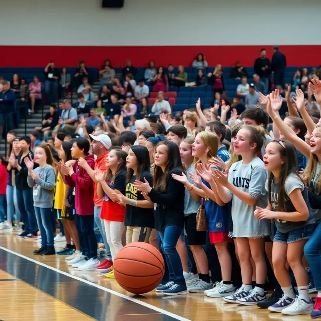 Crowd cheering at a basketball game