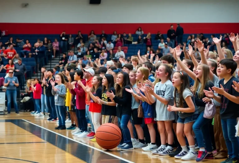 Crowd cheering at a basketball game