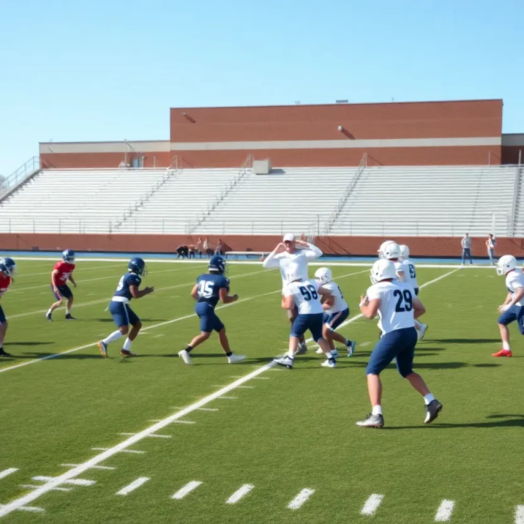 Football team practicing on West High School field