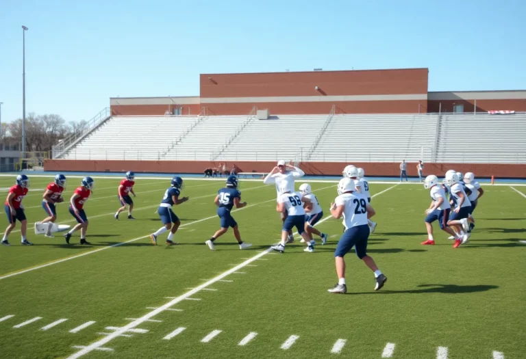 Football team practicing on West High School field