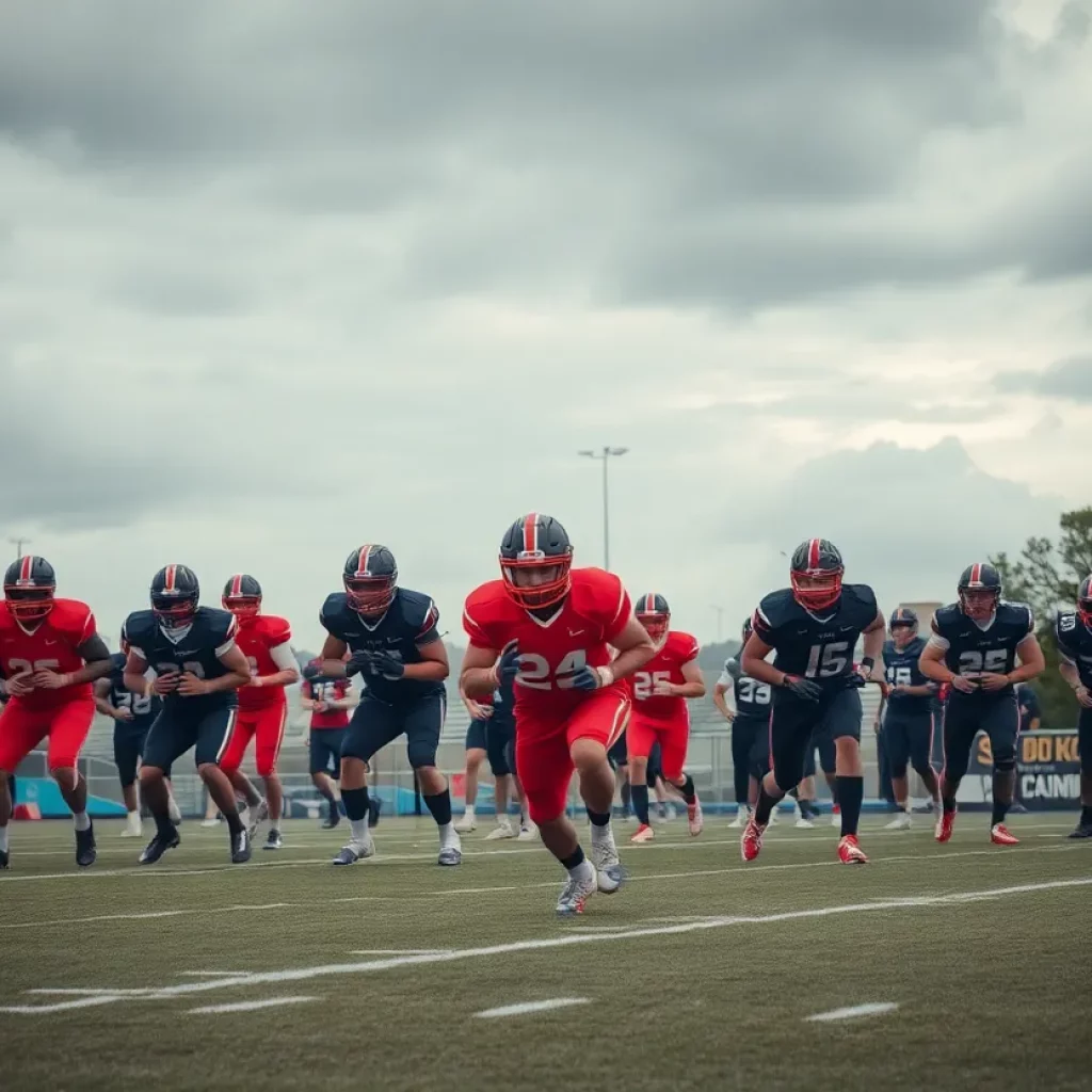 Football players practicing on the West High School field