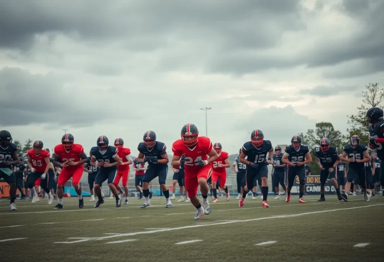 Football players practicing on the West High School field