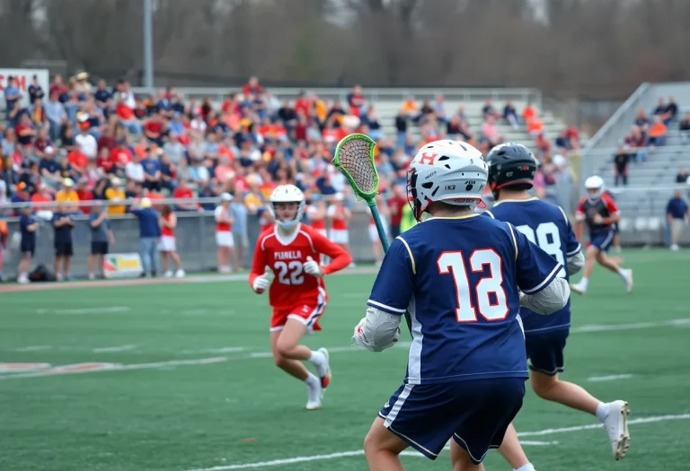 Westford Academy lacrosse team celebrating during a game