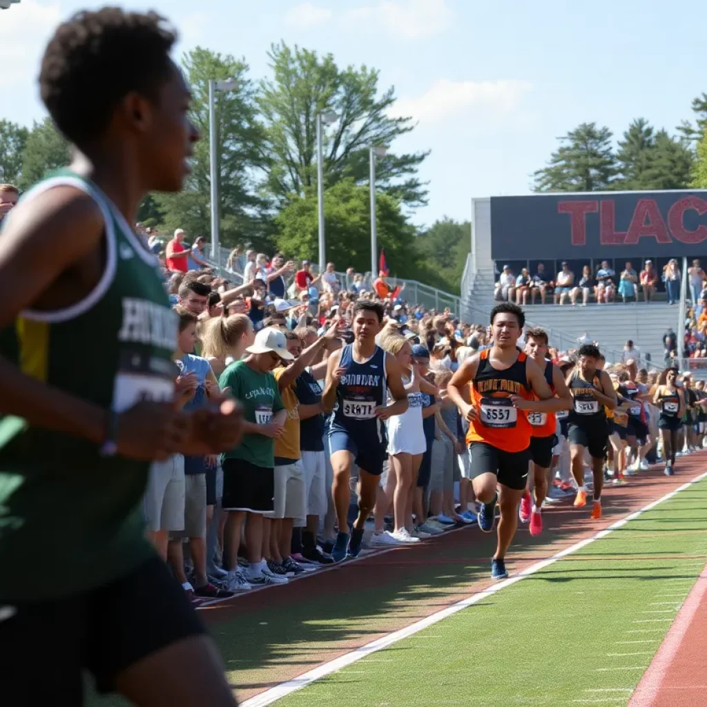 Action shot of high school athletes competing at the WIAA Track and Field Championships