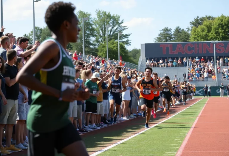 Action shot of high school athletes competing at the WIAA Track and Field Championships