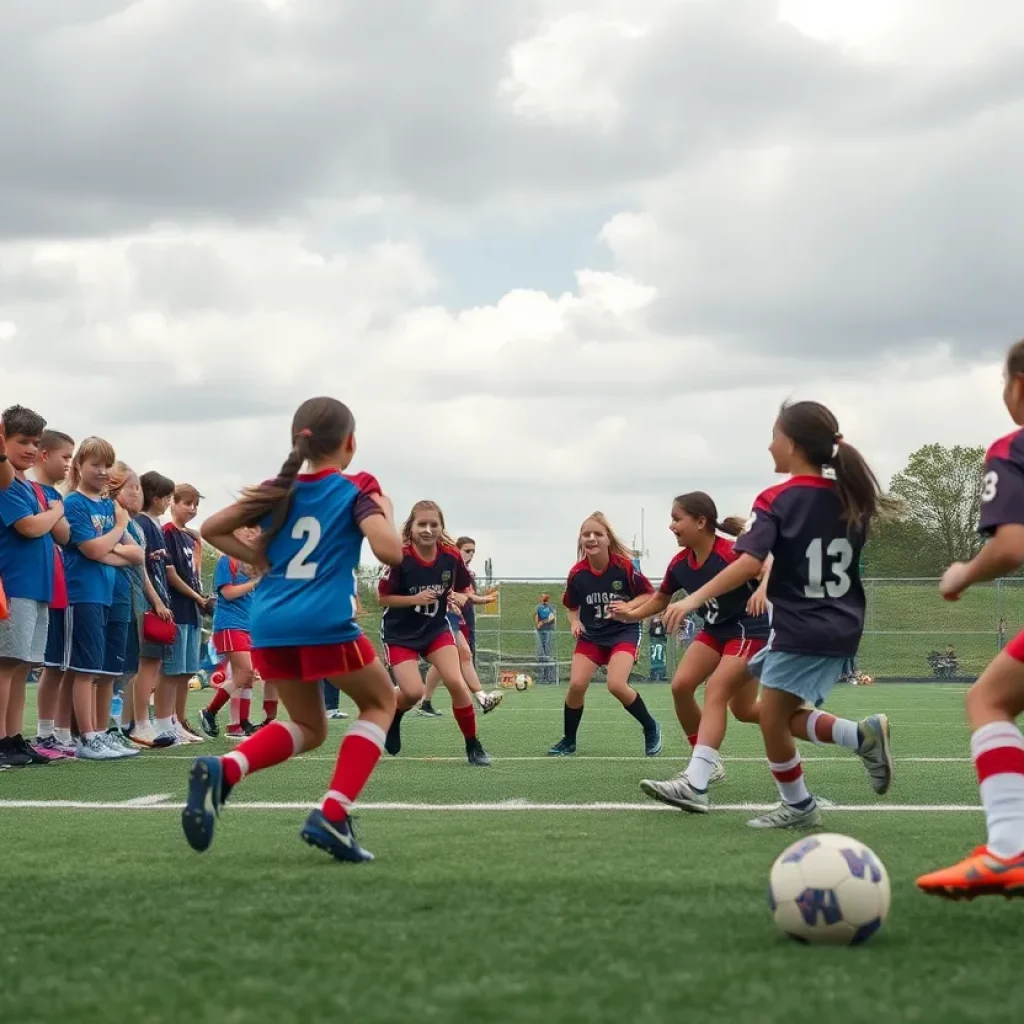 Girls flag football tournament with players in action