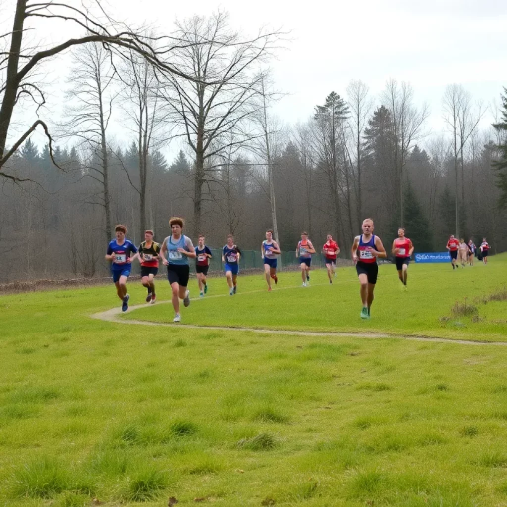 Athletes running on a cross country course at WKU