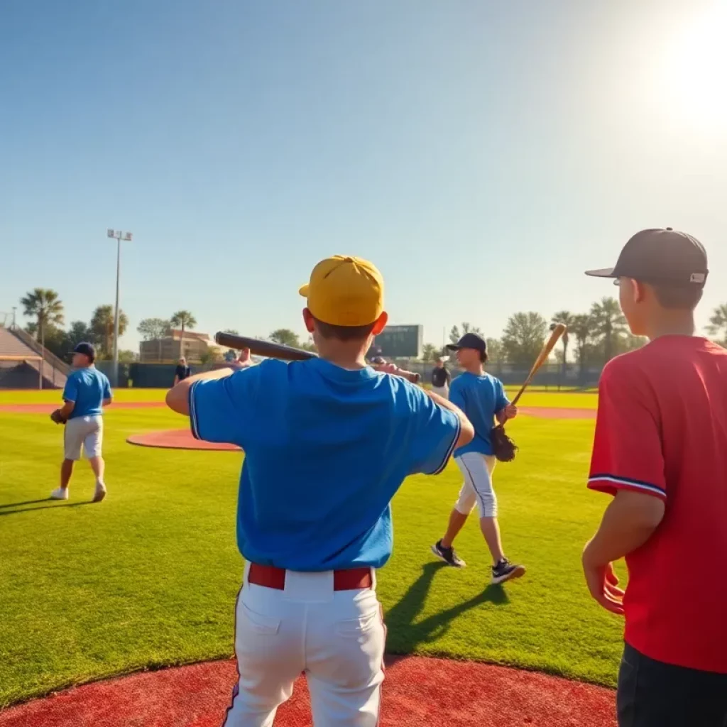 Young baseball players practicing skills on a field