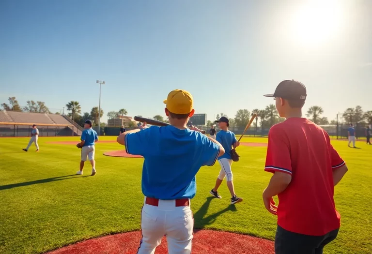 Young baseball players practicing skills on a field