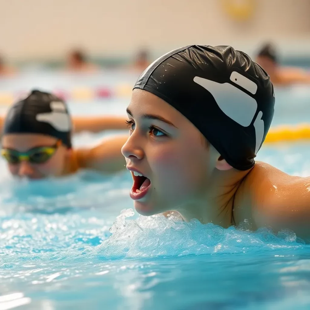 Young swimmers competing in a swimming race