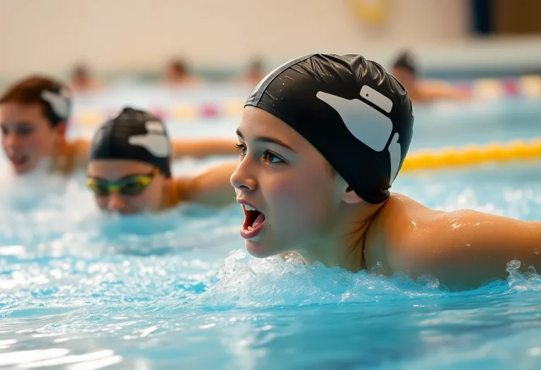 Young swimmers competing in a swimming race
