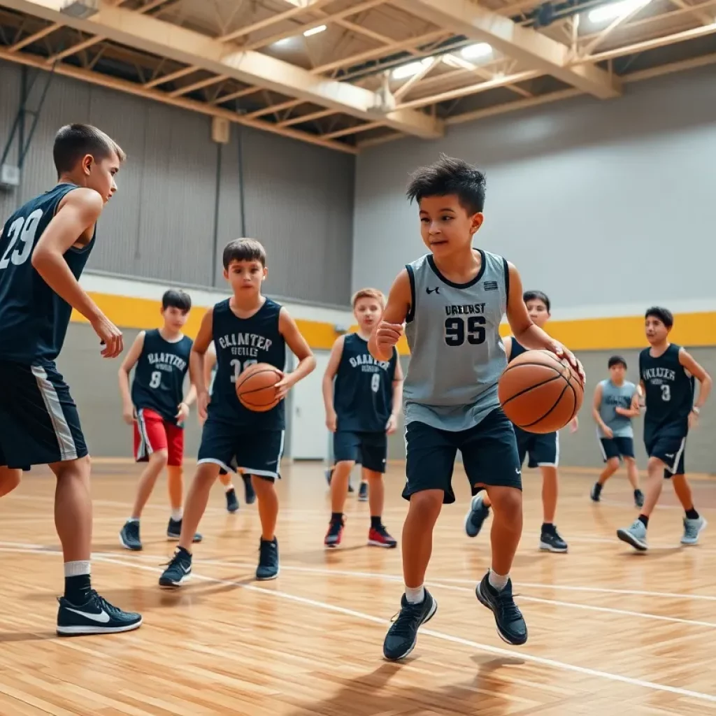 Young athletes training in basketball practice