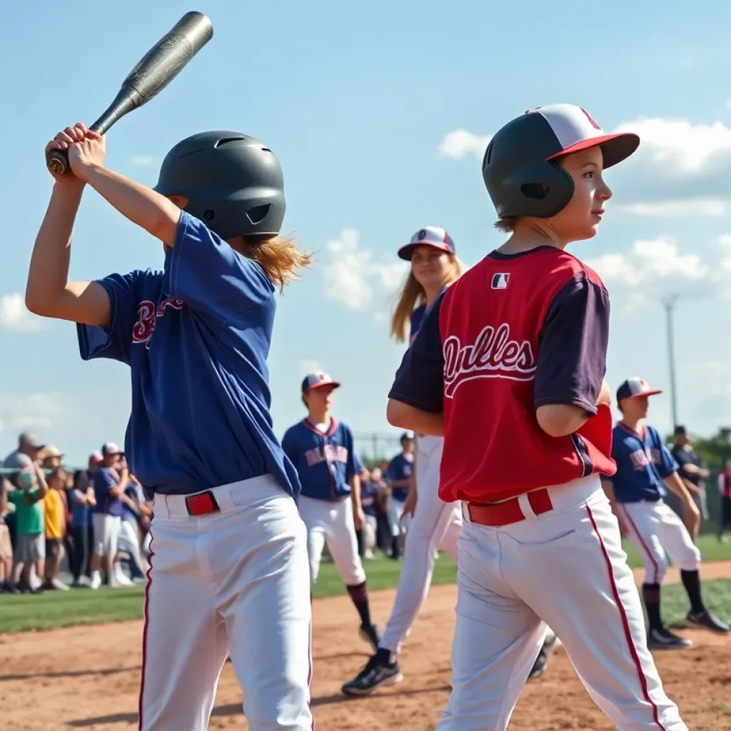 Young athletes playing baseball during a high school game.