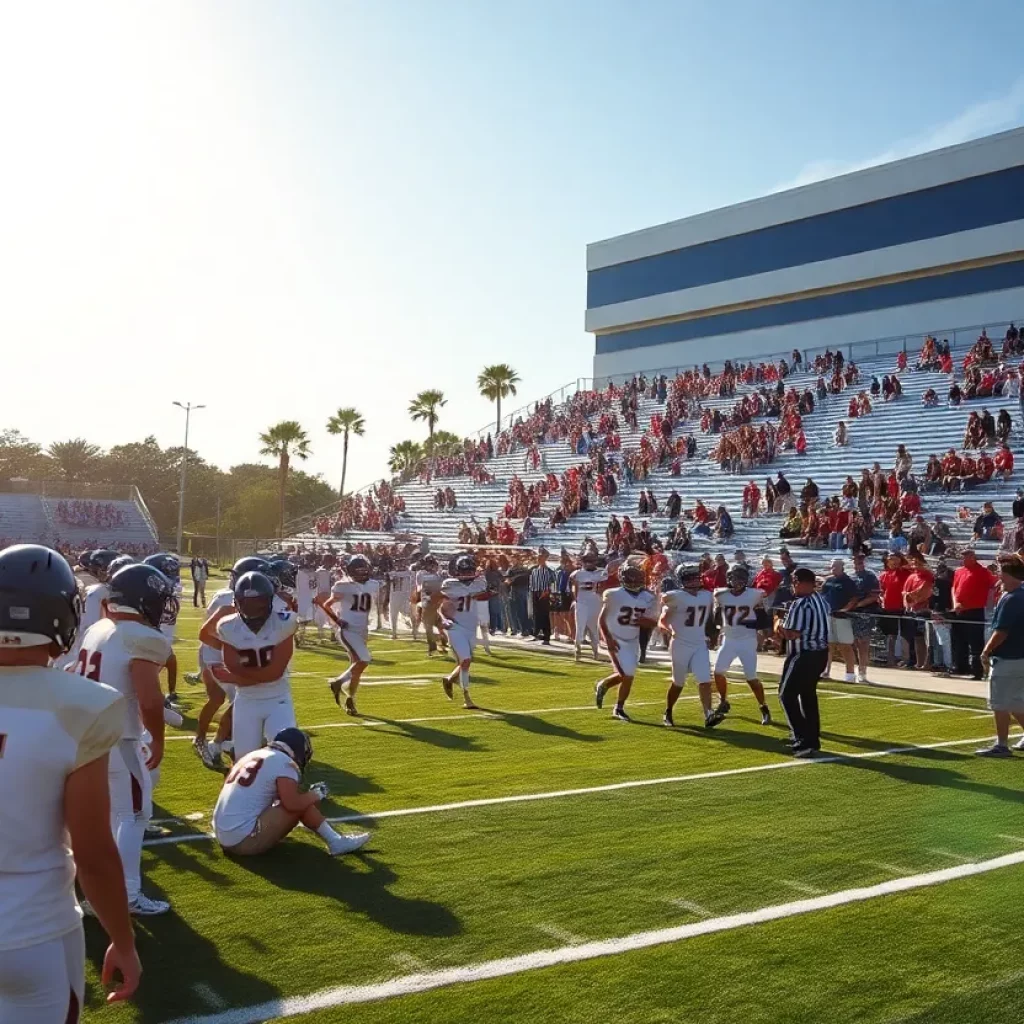 High school football game in Florida with players in action