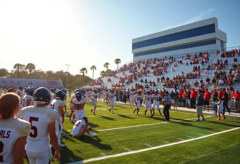 High school football game in Florida with players in action