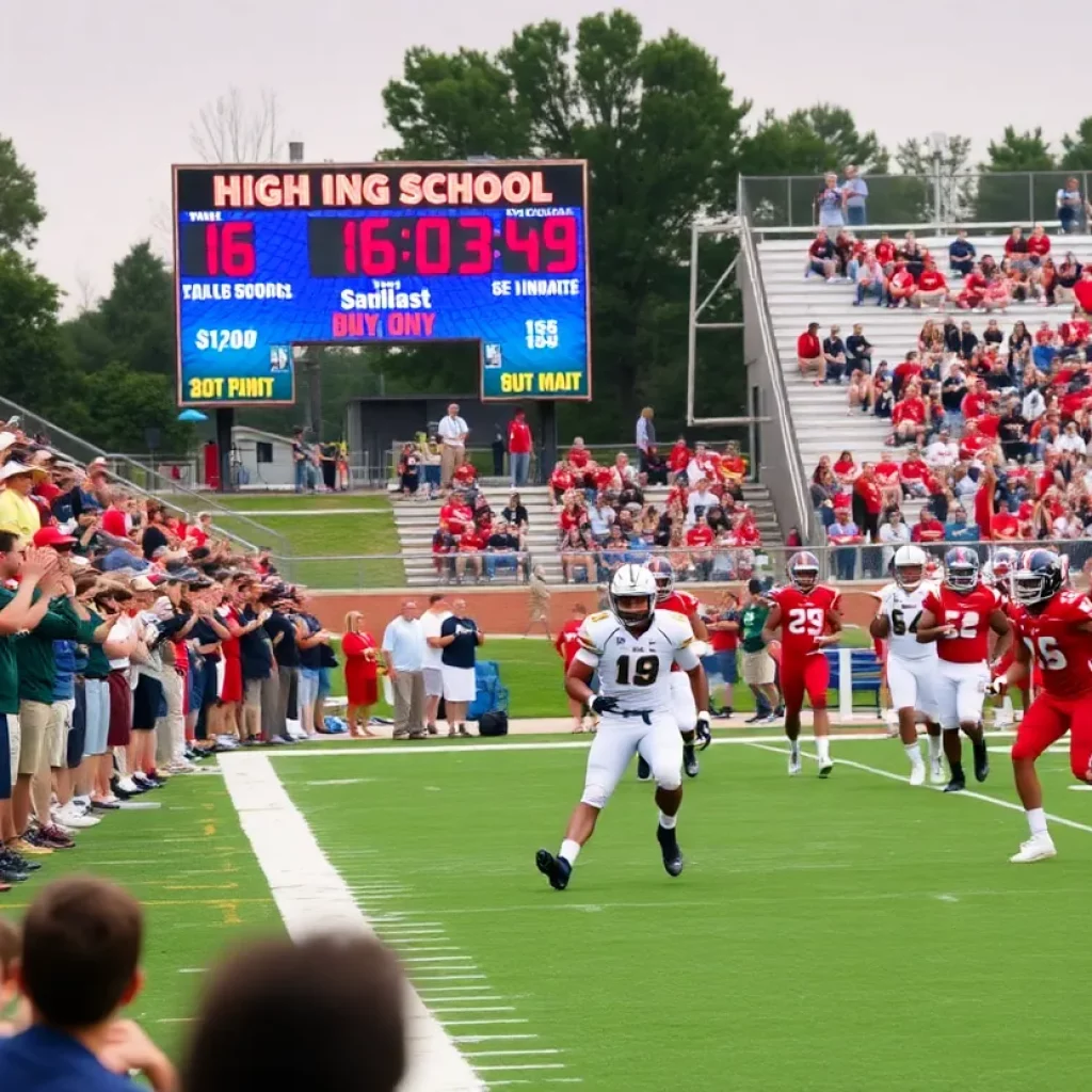 High school football players in action during a game