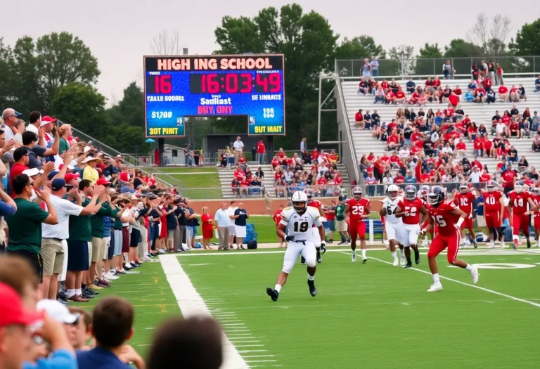High school football players in action during a game