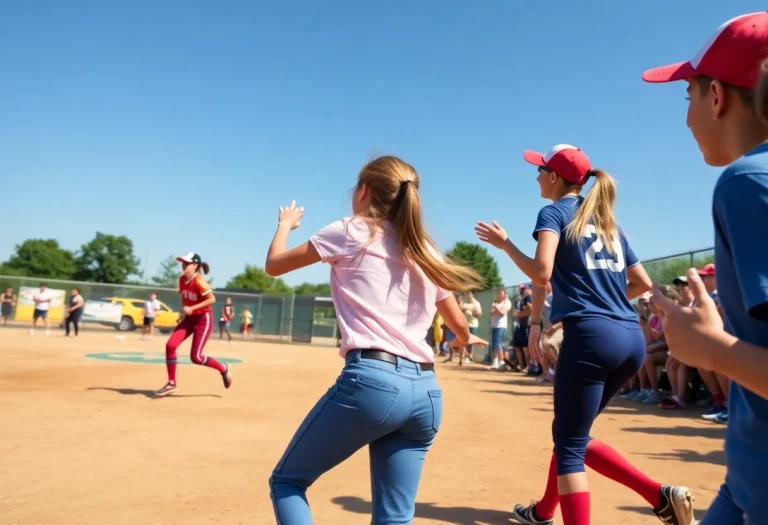 High school softball players competing during a game