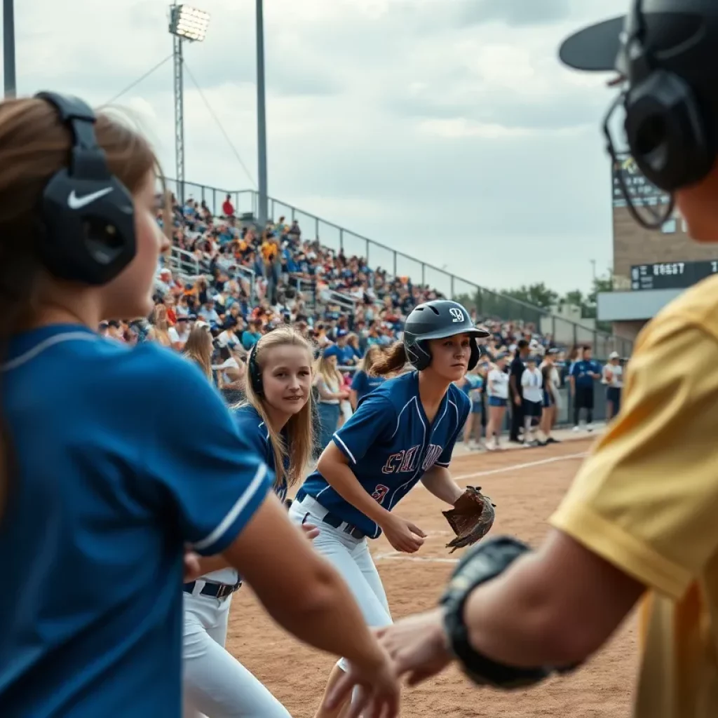 ADM Tigers softball team playing against Pella Dutch in the semifinals