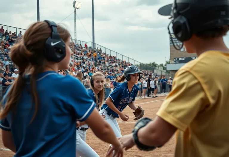 ADM Tigers softball team playing against Pella Dutch in the semifinals