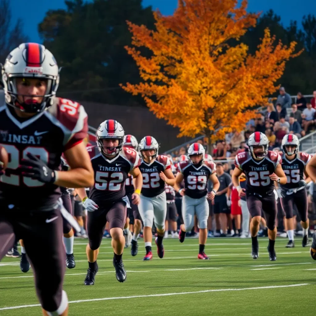 High school football players in Alabama celebrating on the field