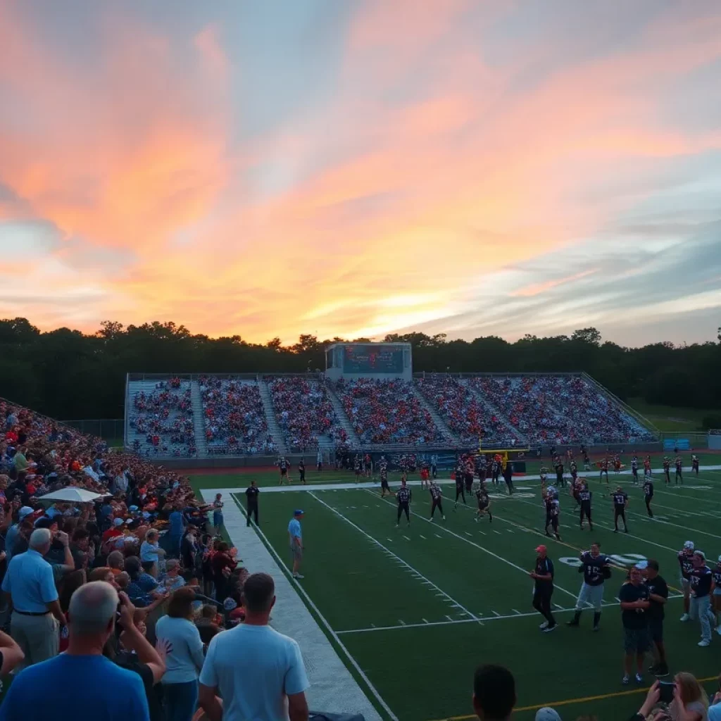 High school football game in Alabama with fans cheering